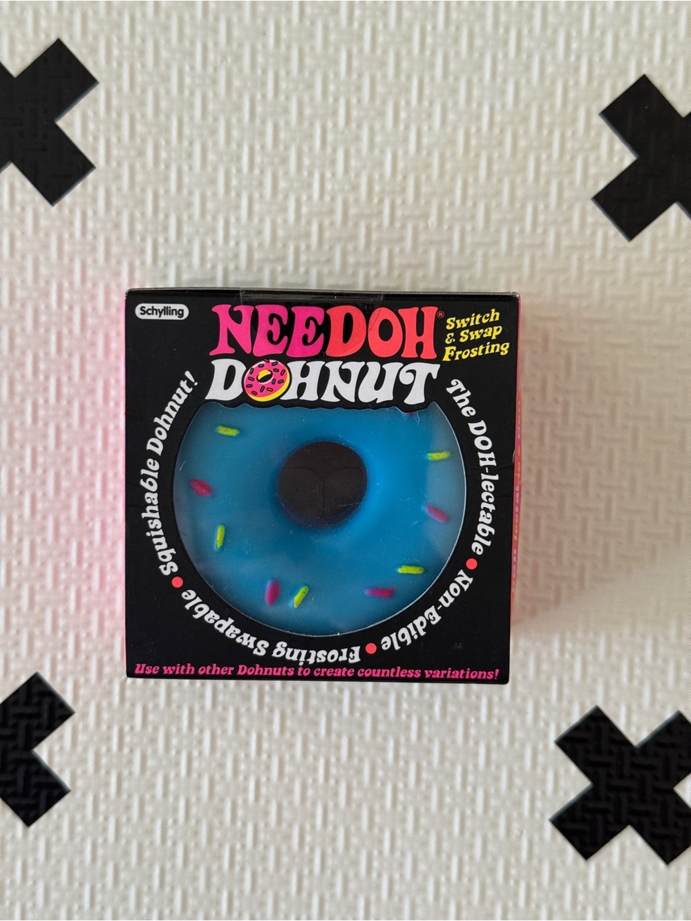 Authentic Schylling NeeDoh Dohnut in Blue Frosting Pink Base NIB ages 3+